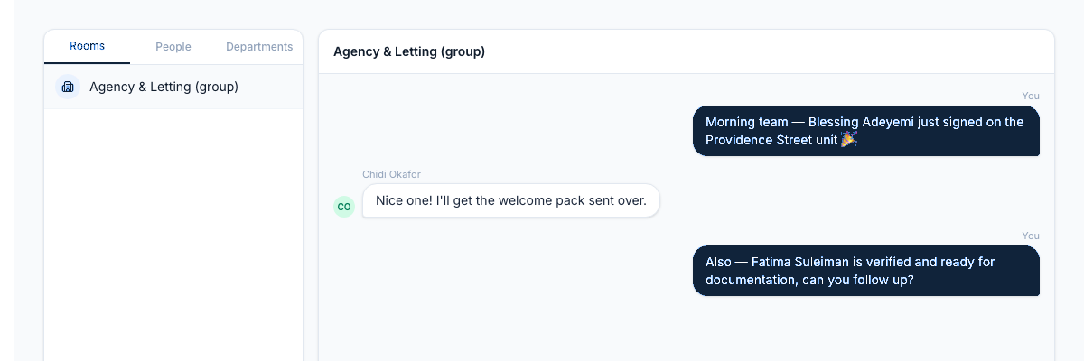 Chat, voice notes, shared files.